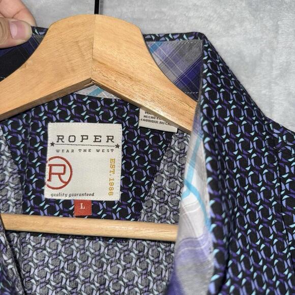 Roper Western Shirt Men’s L Snap Button geometric Patterned Long Sleeve Cowboy - Picture 11 of 12
